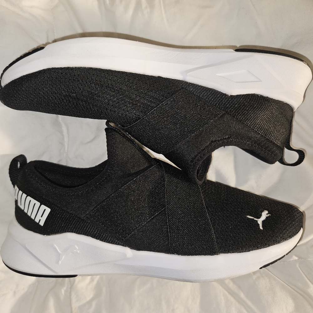 Puma Women's Black and White Slip-On Sneakers